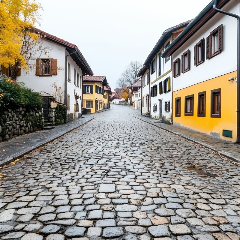 Misty Autumn Street in European Town stock abbildung
