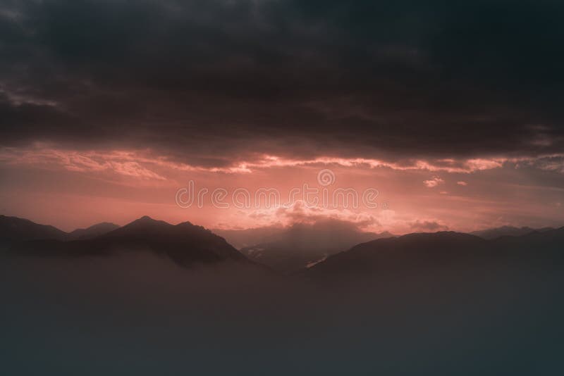 Misty mountain sunrise stock image. Image of natural - 155861837