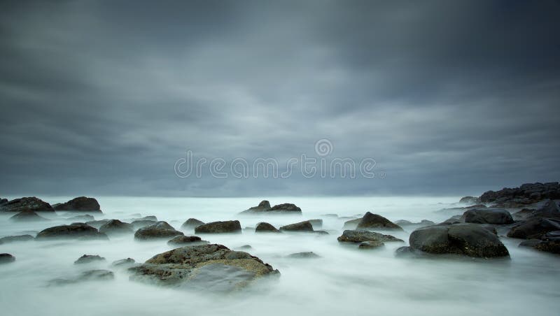 Misty sea and rocks