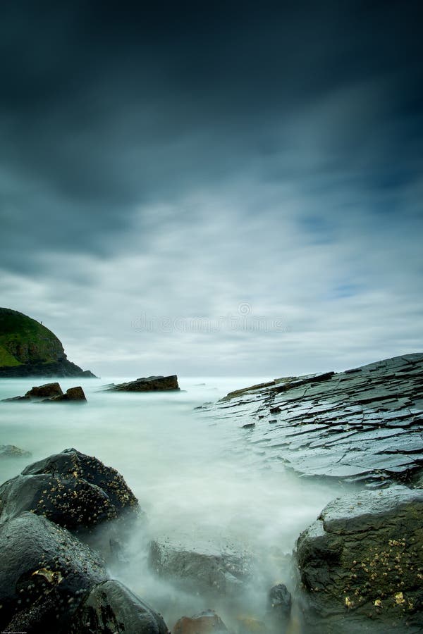 Misty sea and rocks