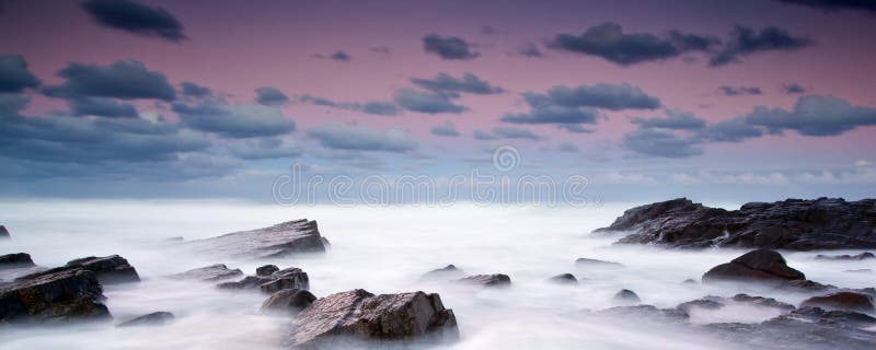 Misty sea and rocks