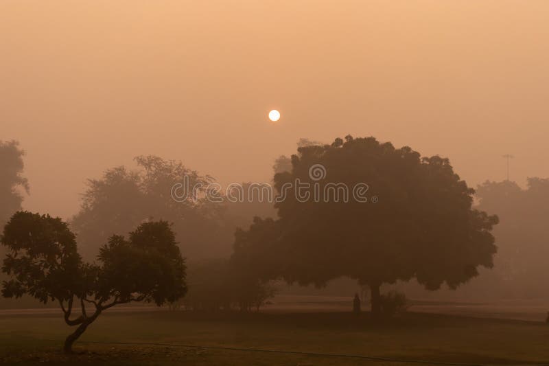 misty sunrise at morning from flat angle.