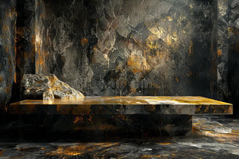 Mit einem leeren Marmortisch mit goldener und schwarzer Farbe. vektor abbildung