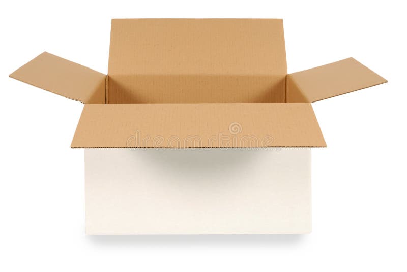 Open plain white cardboard box with brown inside isolated on a white background. Space for copy. Open plain white cardboard box with brown inside isolated on a white background. Space for copy.