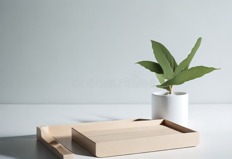 Mit unserem modernen und minimalen hölzernen Podium-Tablett heben Sie Ihre Einrichtung auf lizenzfreie stockfotografie