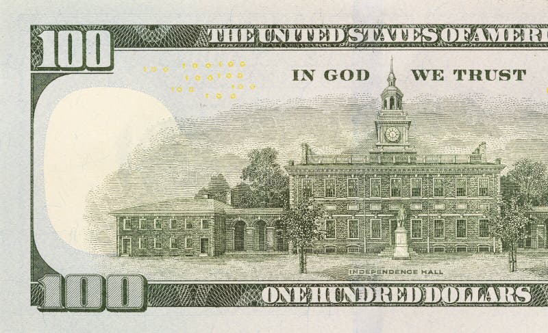 Mitad izquierda trasera del billete de dólar del nuevo ciento imagenes de archivo Mitad izquierda trasera del billete de dólar del nuevo ciento imagenes de archivo