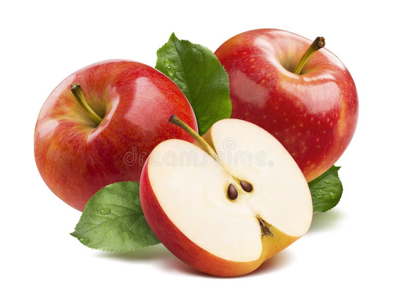 3 red apples half isolated on white background as package design element. 3 red apples half isolated on white background as package design element