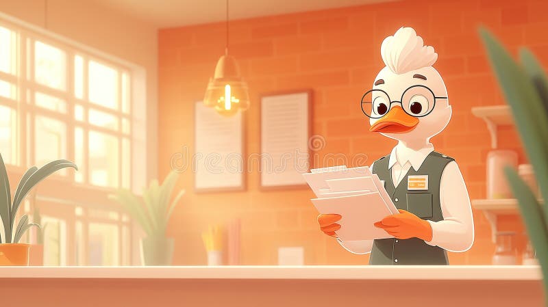 Mitarbeiter von Enten prüfen Dokumente in einem freundlichen Büroumfeld lizenzfreie abbildung