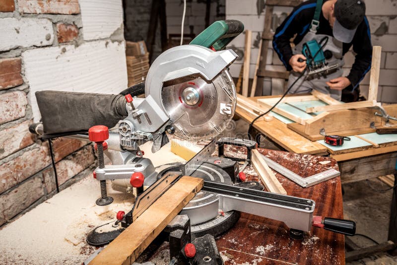 Miter Saw at the Construction Site Stock Image Image of angle, power