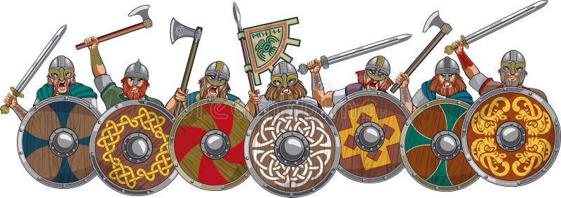 Editable and 100 % scaleable vector illustration of Medieval viking warrior shield wall. Editable and 100 % scaleable vector illustration of Medieval viking warrior shield wall