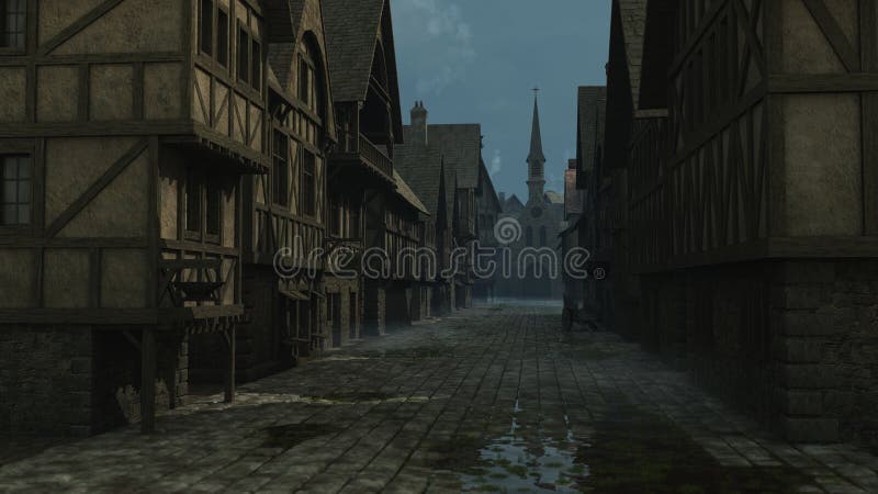 Street Scene set in a European town during the Middle Ages or Medieval period, 3d digitally rendered illustration. Street Scene set in a European town during the Middle Ages or Medieval period, 3d digitally rendered illustration