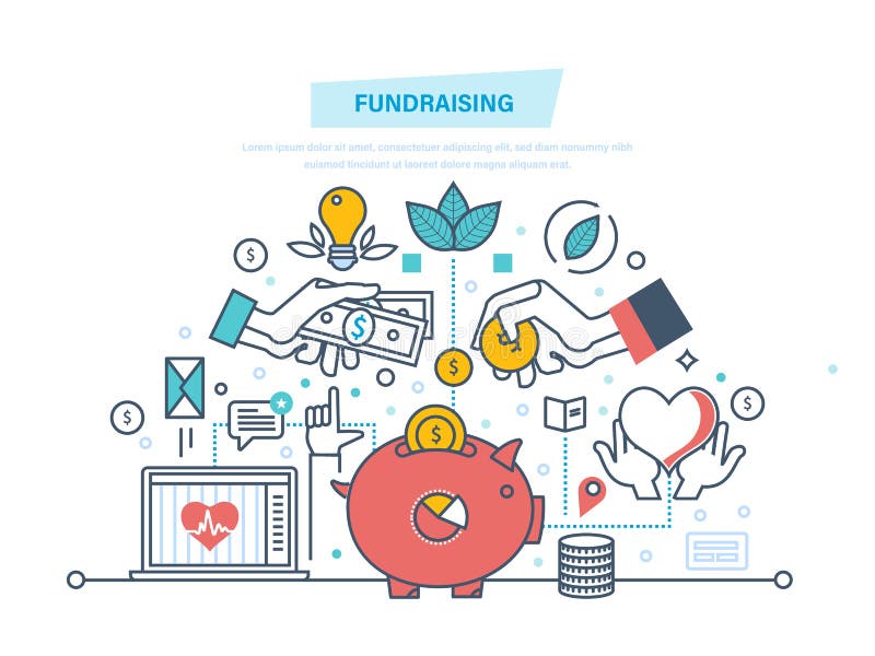 Fundraising concept. Fundraising event, volunteer center. Donation in heart form. Charitable foundations, help people and donation, helping the needy people. Illustration thin line design. Fundraising concept. Fundraising event, volunteer center. Donation in heart form. Charitable foundations, help people and donation, helping the needy people. Illustration thin line design.