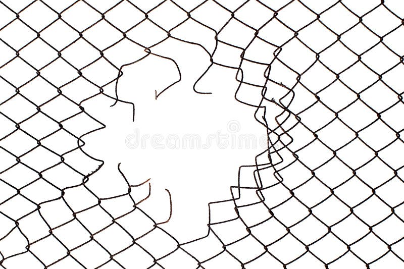 Hole in the center of mesh wire fence. Hole in the center of mesh wire fence