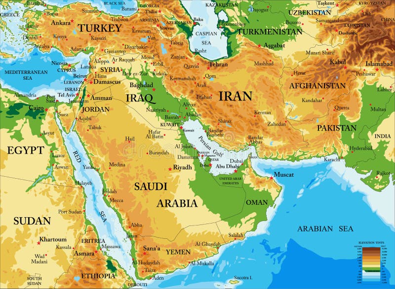 Mittlere Osten-körperliche Karte