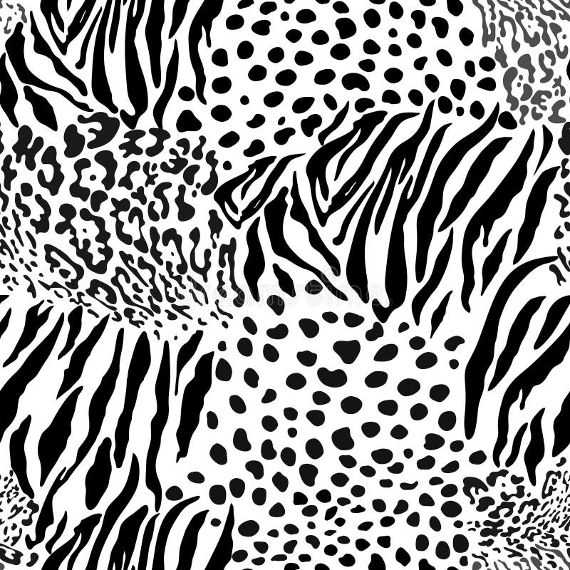 Mix Animal Skin Prints, Tiger, Leopard, Jaguar Seamless Pattern Vector ...