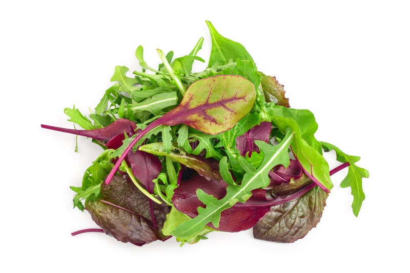 Mix Of Different Salads Isolated On White Background. Top View. Flat