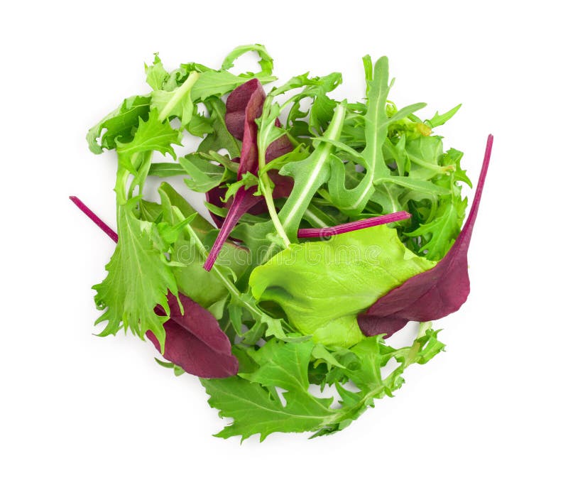 Mix Of Different Salads Isolated On White Background. Top View. Flat