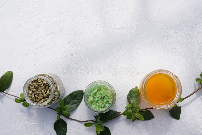 Mix of different salt types on grey concrete background, copy space stock photo Mix of different salt types on grey concrete background, copy space stock photo