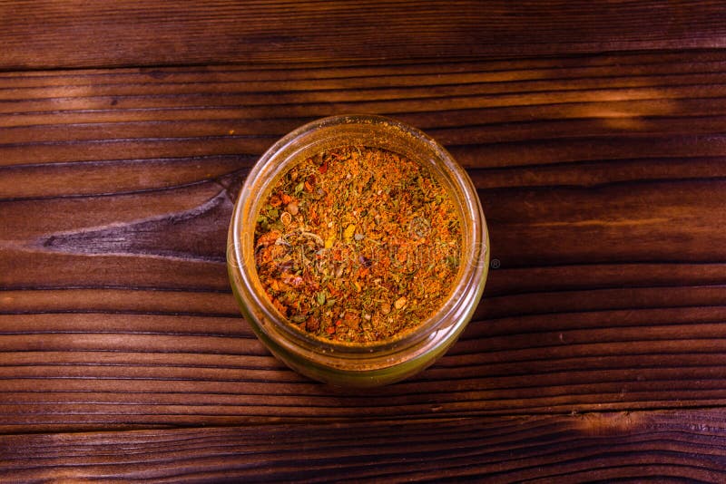 Mix of Different Seasonings in Glass Jar. Top View Stock Image Image