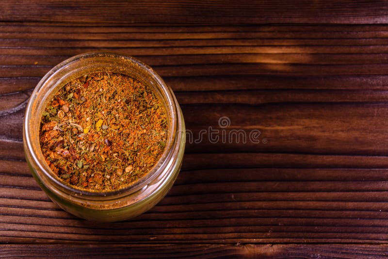 Mix of Different Seasonings in Glass Jar. Top View Stock Image Image