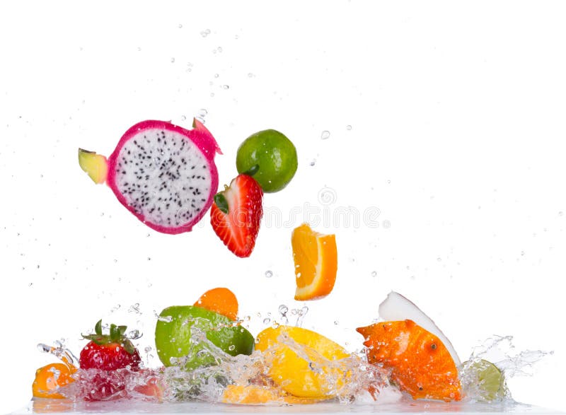 Mix Fruit in Water Splashes on Black Background Stock Image Image of