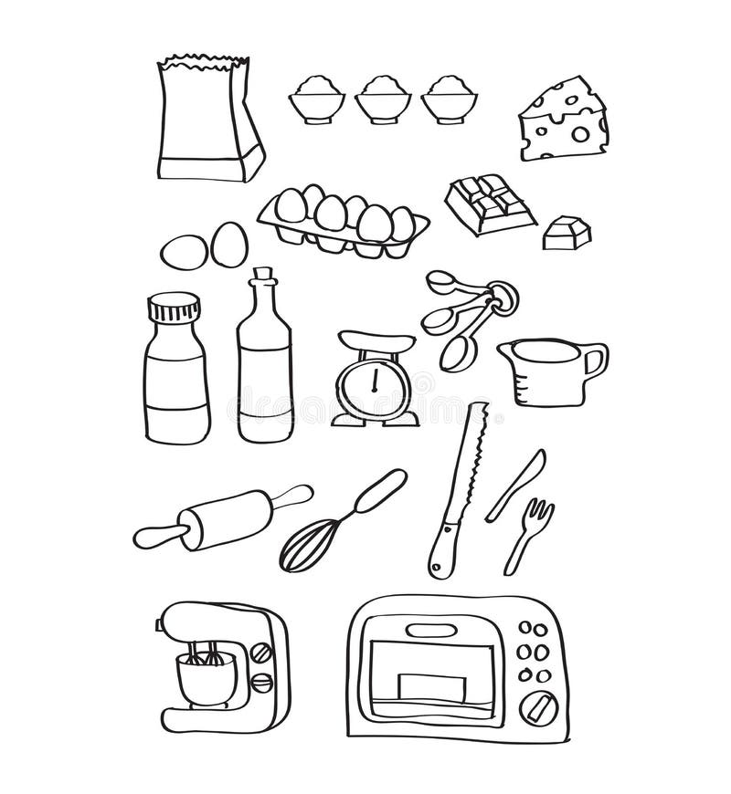 Mix Hand Draw Bakery Equipment Making Chocolate Stock Illustration Illustration of