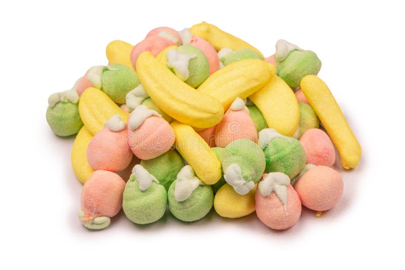 Mix of Jelly Colorful Candys and Marshmallows Isolated on White