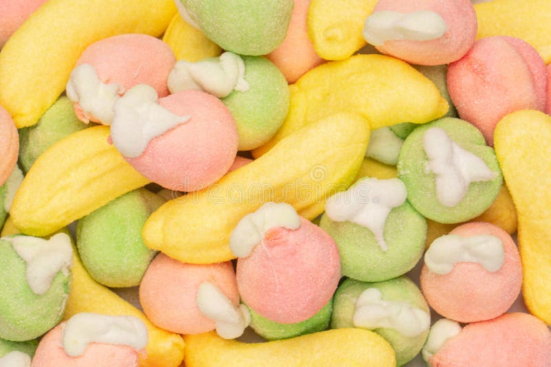 Mix of Jelly Colorful Candys and Marshmallows Isolated on White