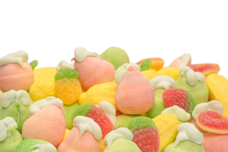 Mix of Jelly Candys and Marshmallows Isolated on a White Background