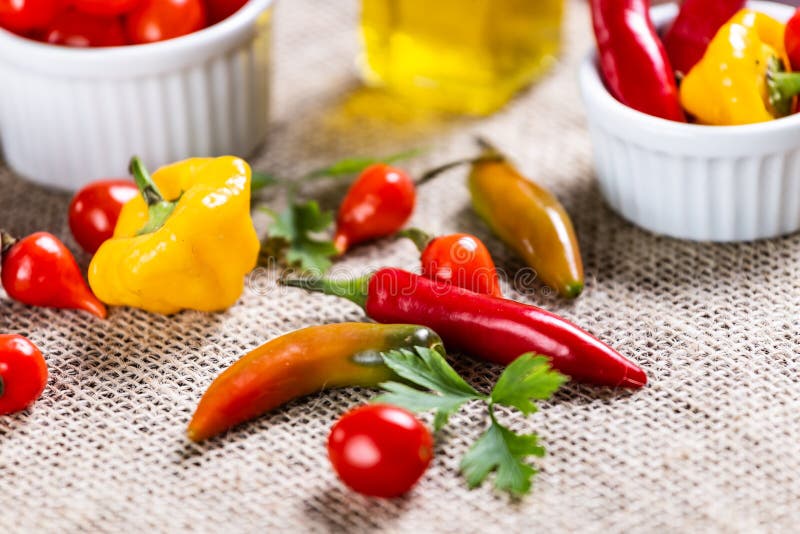 Mix of Peppers with Tomato, Garlic and Olive Oil Stock Photo Image of