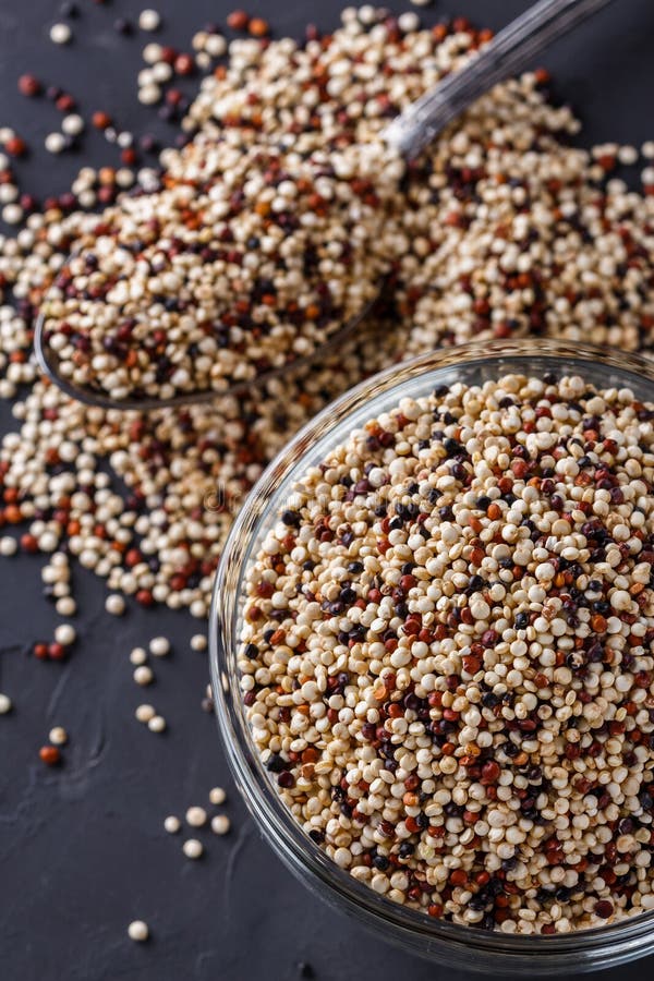 Mix of Quinoa Grains on a Dark Stone Background Stock Photo Image of