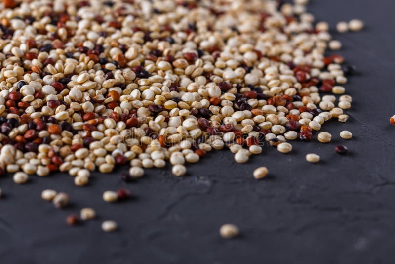 Mix of Quinoa Grains on a Dark Stone Background Stock Image Image of