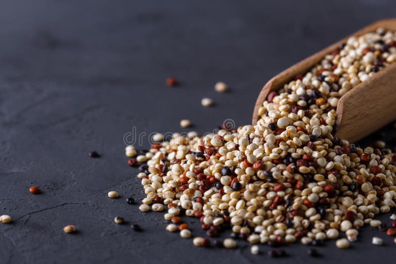 Mix of Quinoa Grains on a Dark Stone Background Stock Image Image of