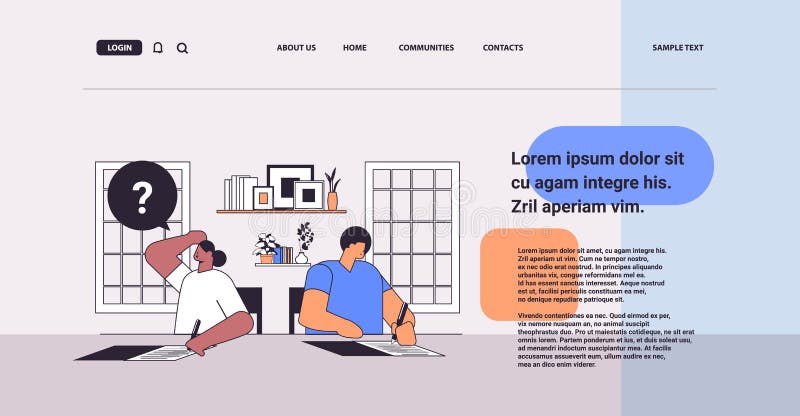 Mix race students having exam writing test education learning process concept classroom interior horizontal stock illustration