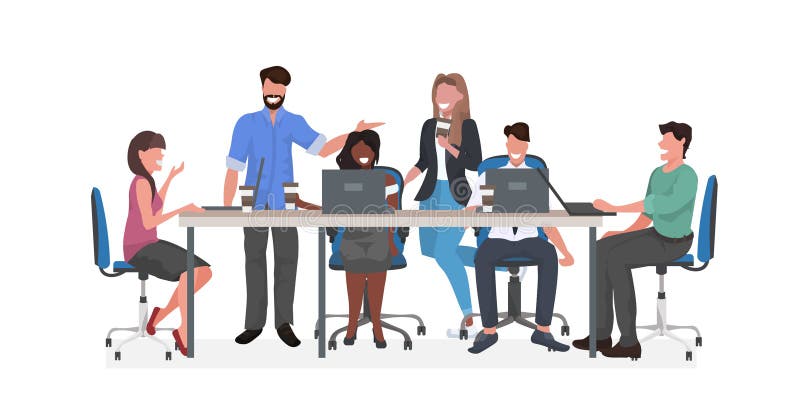 Mix-Rennen-Geschäftsleute-Team sitzend am runden Tisch diskutieren und trinken Kaffee während der Konferenz-Meeting-Teamwork stock abbildung