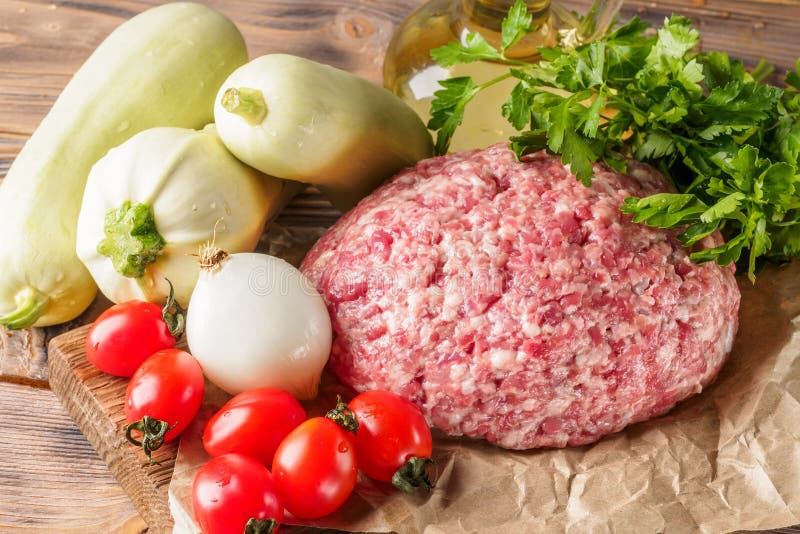 Mixe of ground meat minced beef and pork