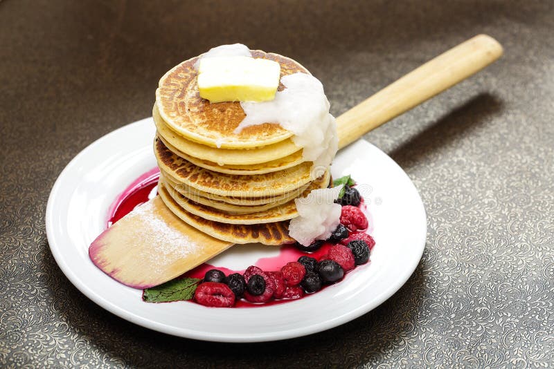 Mixed berry pancakes stock photo. Image of baked, healthy 60181798