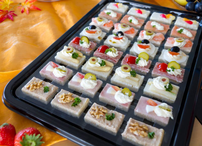 Mixed canapes with nice decoration for Office meeting buffet. Mixed canapes with nice decoration for Office meeting buffet