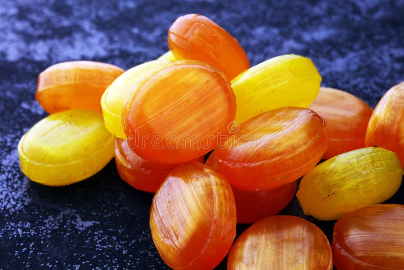 Mixed Colorful Fruit Candies. Bonbon In Yellow And Orange. Stock Photo ...