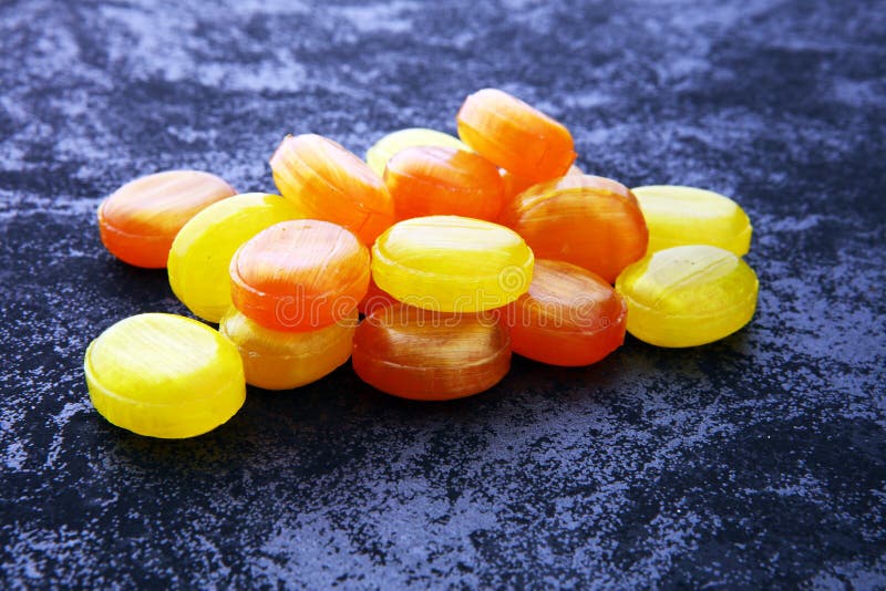 Mixed Colorful Fruit Candies. Bonbon in Yellow and Orange. Stock Photo ...