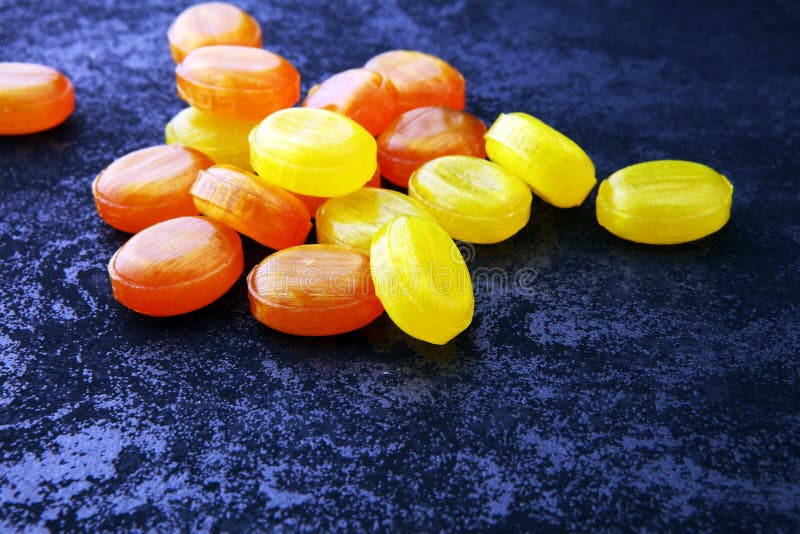 Mixed Colorful Fruit Candies. Bonbon in Yellow and Orange. Stock Photo ...