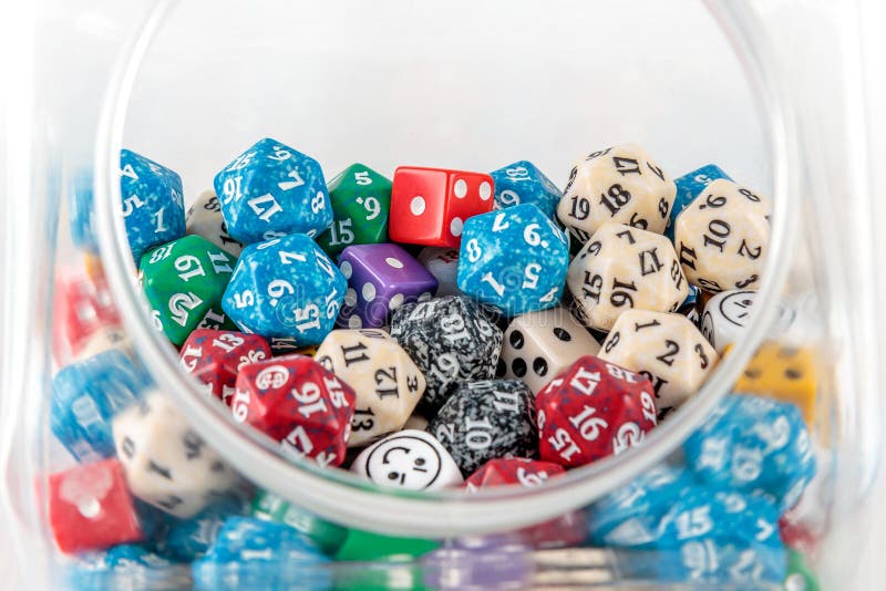 Mixed dice in a jar stock image. Image of table, color 78082545
