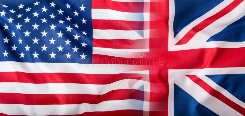 Mixed Flags of the USA and the UK. Union Jack flag.