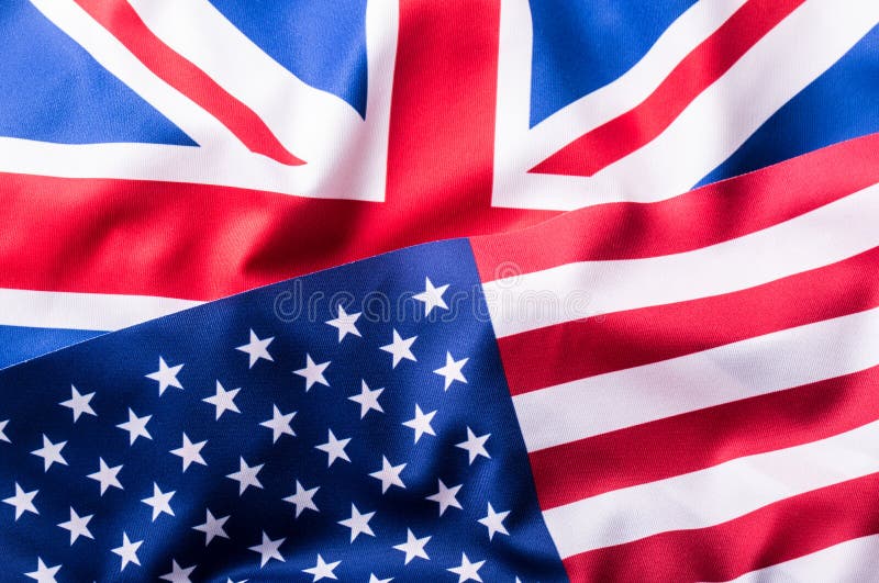 Mixed Flags of the USA and the UK. Union Jack flag.