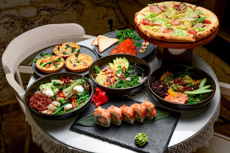 Mixed Food, There are Different Dishes on the Table Stock Image Image