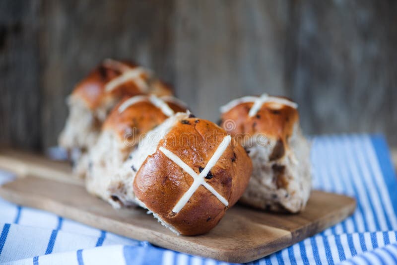 Mixed Fruit and Cinnamon Easter Hot Cross Buns Stock Image Image of