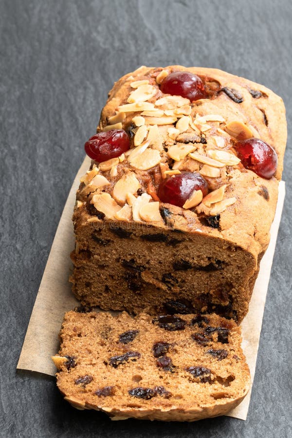 Mixed Fruit Loaf Cake on Black Stone Table Stock Photo Image of nuts