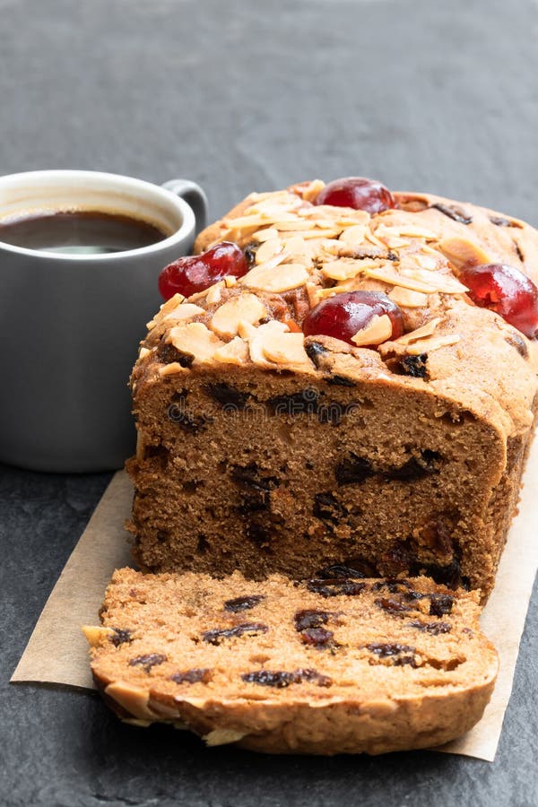 Mixed Fruit Loaf Cake on Black Stone Table Stock Image Image of
