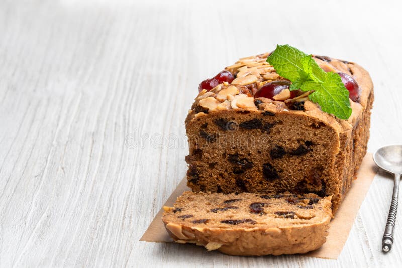 Mixed Fruit Loaf Cake on Black Stone Table Stock Image Image of