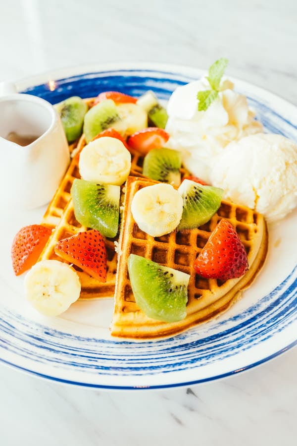 Mixed Fruit on Top of Pancake and Ice Cream Stock Image Image of